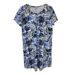 L.L. Bean T-Shirt Dress Womens Size M Blue Everyday SunSmart Casual Floral Scoop